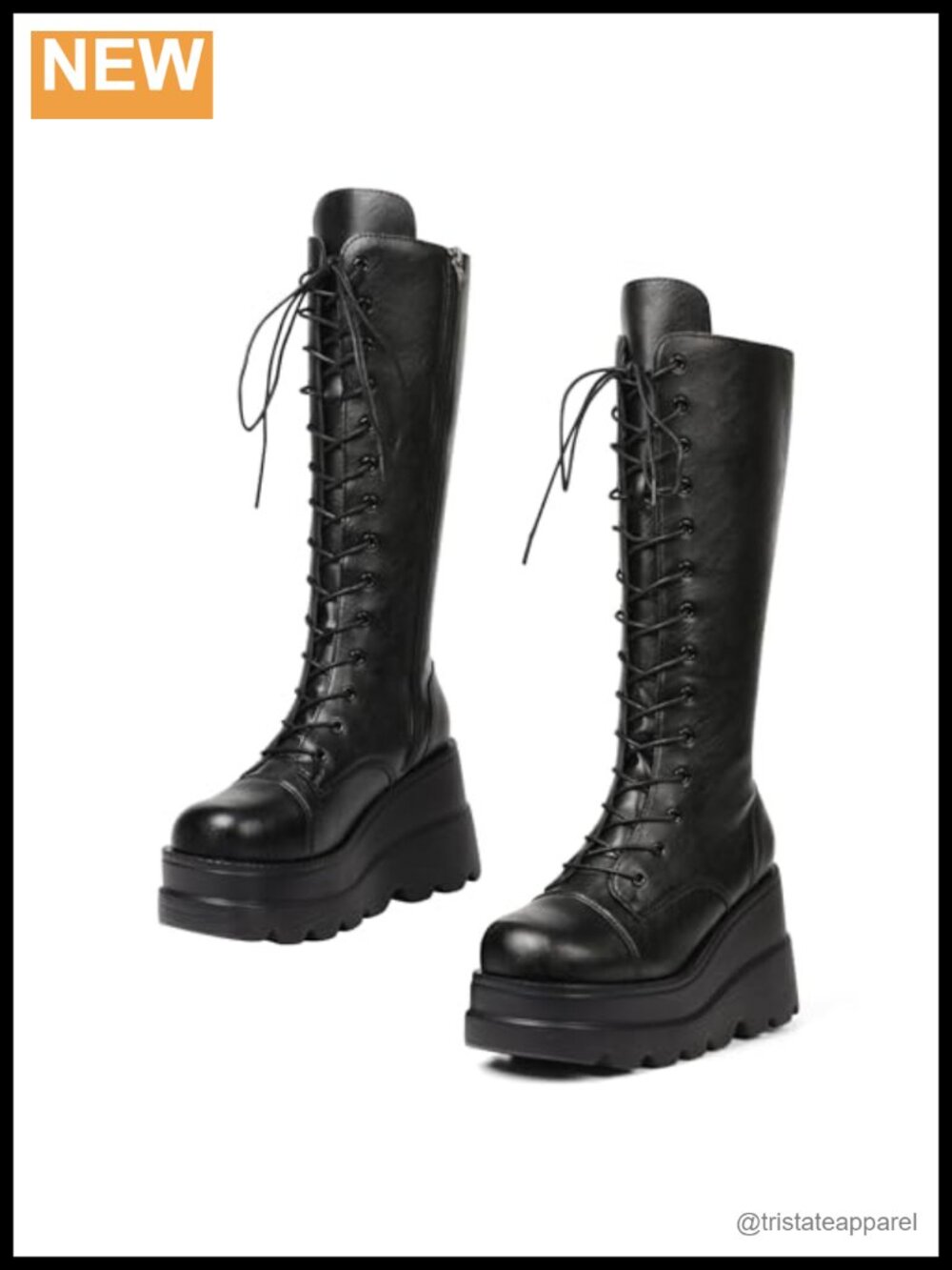 Cel nepho Women's Goth Platform Combat Boots Chunky Heel Wedge Faux Leather